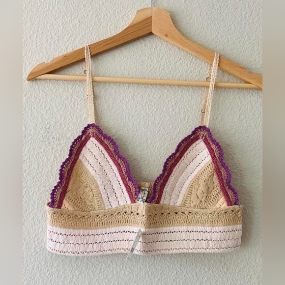 NWT Free People Another Weekend crochet longline bralette in soft pink combo - Picture 8 of 10